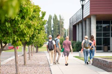 students walking on campus