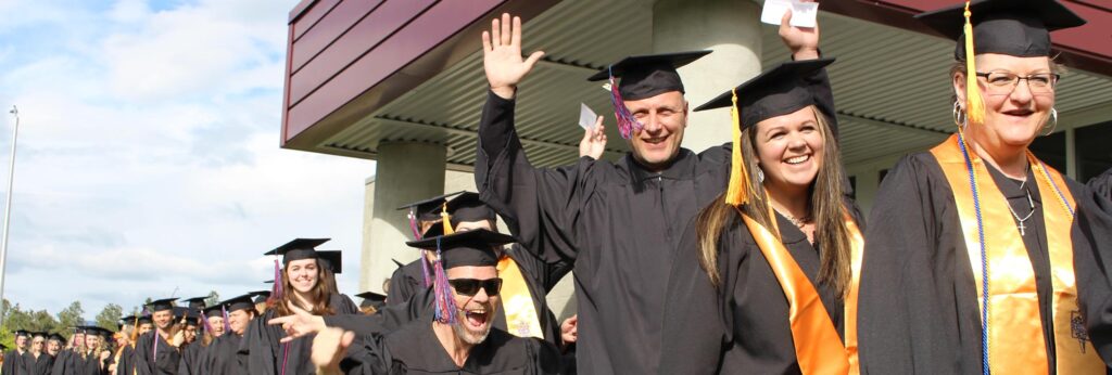 Happy graduates walking