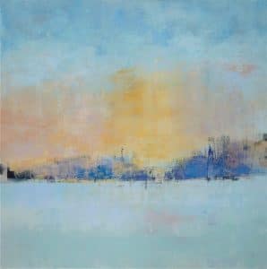 painting by Lavonne Burgard depicting a snowy field using thick expressive brush strokes