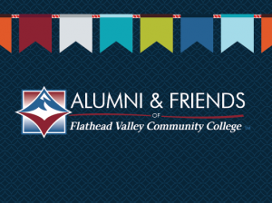 alumni and friends graphic with multi-colored flags