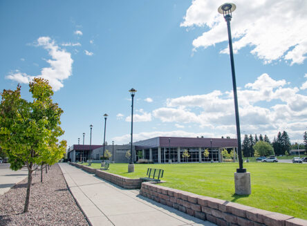 the campus library on a sunny day