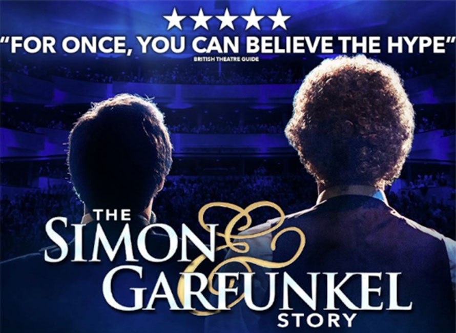 text reads, the simon and garfunkel story "for once you can believe the hype"